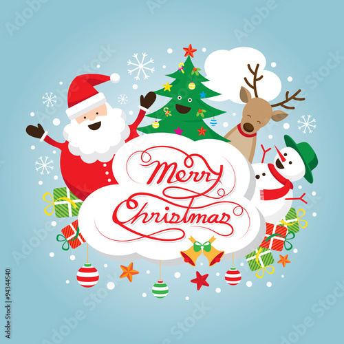 quot santa claus snowman reindeer and tree characters label christmas poem kid
