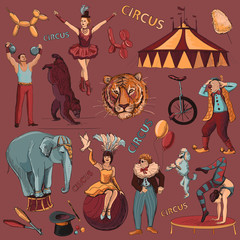 Circus. Collection of hand drawn icons