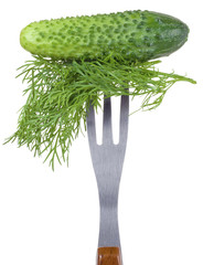cucumber and dill on a fork