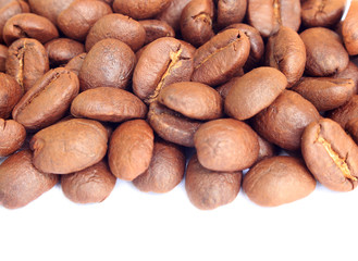 stripe of coffee beans isolated on white