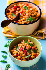 stewed chick-pea with vegetables. vegetarian dish.
