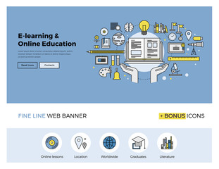 Online education flat line banner
