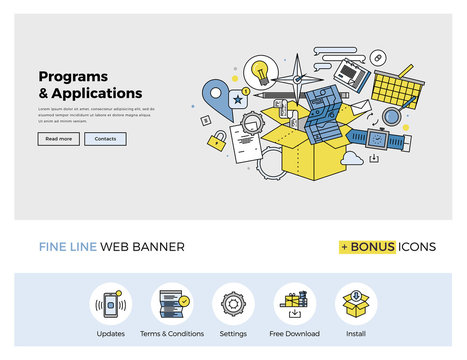 Software and apps flat line banner