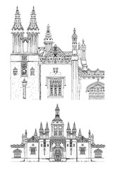 Fototapeta premium King's college main entrance gate, Cambridge. Sketch collection