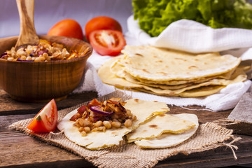 corn tortilla with bacon