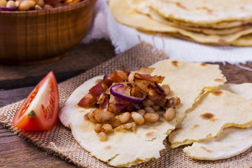 corn tortilla with bacon