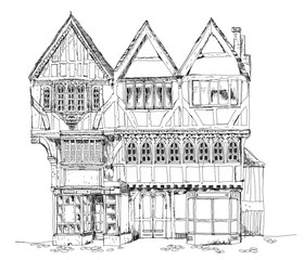 Old tudor house in Oxford, sketch collection