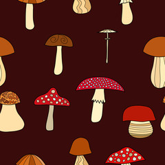 abstract vector doodle mushroom seamless pattern