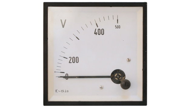 Vintage analog volt meter isolated on white background