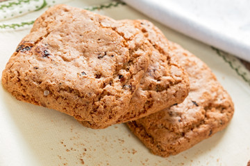 two biscuits with chocolate drops 