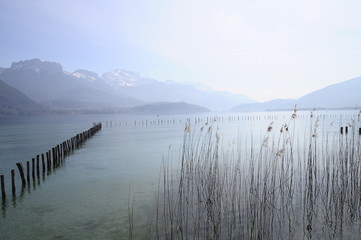 Obraz premium Lake of Annecy and Forclaz mountain, in france