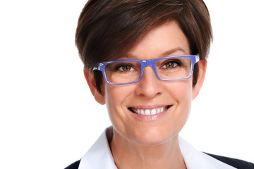 Woman face with eyeglasses.