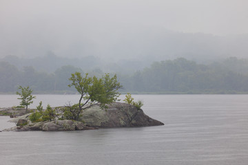 Small Island in fog on Cranberry Lake, New Jersey