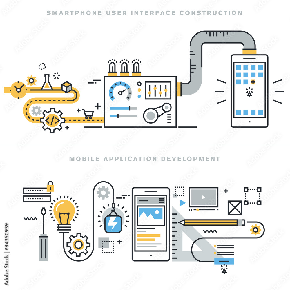 Poster flat line concepts for mobile website design and development, mobile application development, respon