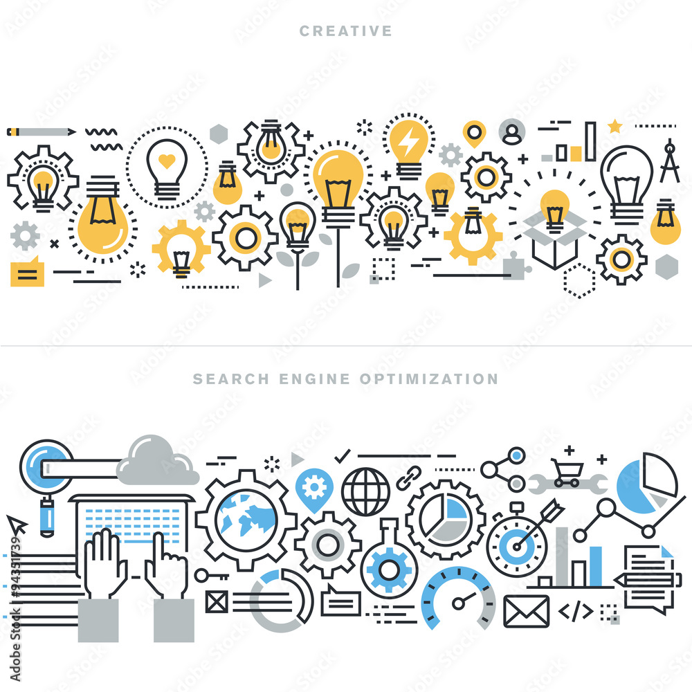 Sticker flat line design vector illustration concepts for creative process workflow, marketing and design ag
