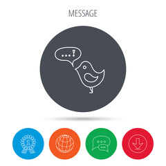 Bird with speech bubble icon. Chat talk sign.