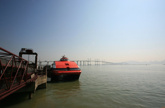 Catamaran Ferry In Macau Harbor, Macau