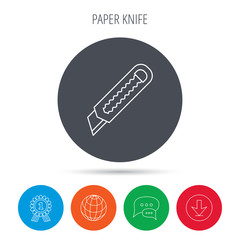 Paper knife icon. Cutter tool sign.