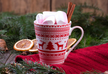 Mug of hot chocolate with marshmallows
