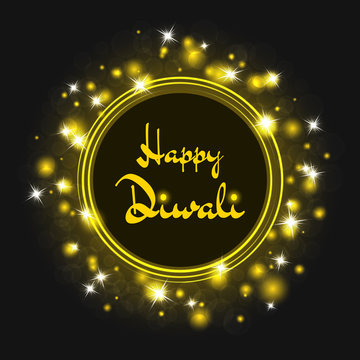 Diwali background, round frame of glowing lights, template for greeting card Indian