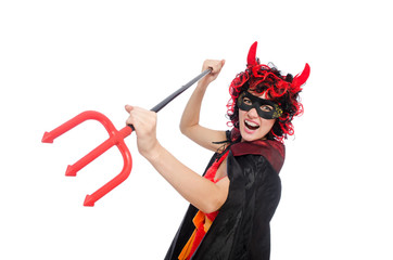 Woman devil in funny halloween concept