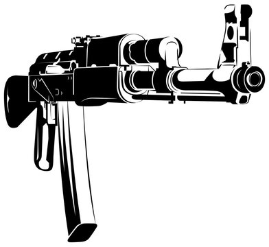 Vector Illustration Black And White Machine Gun Ak 47