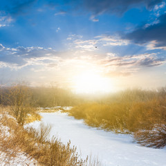 sunset over a winter plains