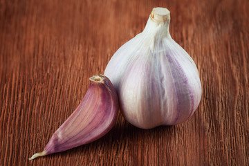 fresh garlic on the wooden table