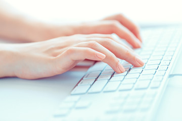 Female hands or woman office worker typing on the keyboard
