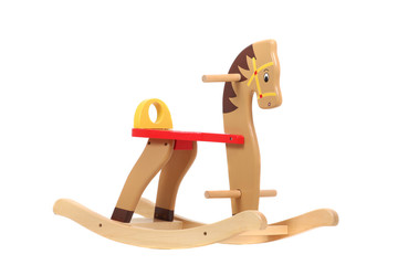 wooden rocking horse, isolated on white. Children toy