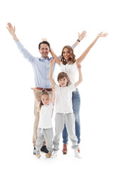 Fototapeta premium Happy family with raised hands