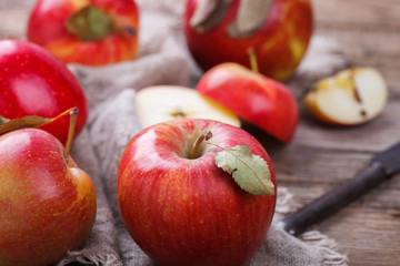 Fresh red apples on wooden background.selective focus.