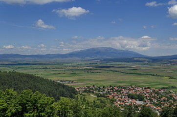 Fototapeta na wymiar View from village Belchin to Vitosha and Plana mountains, Bulgaria