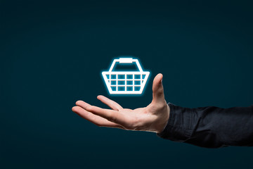 businessman holds a virtual pictogram