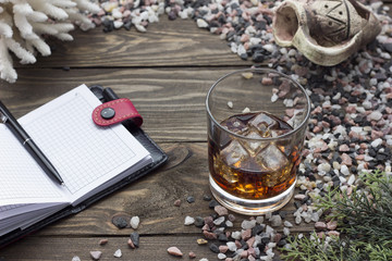 whiskey with a notebook