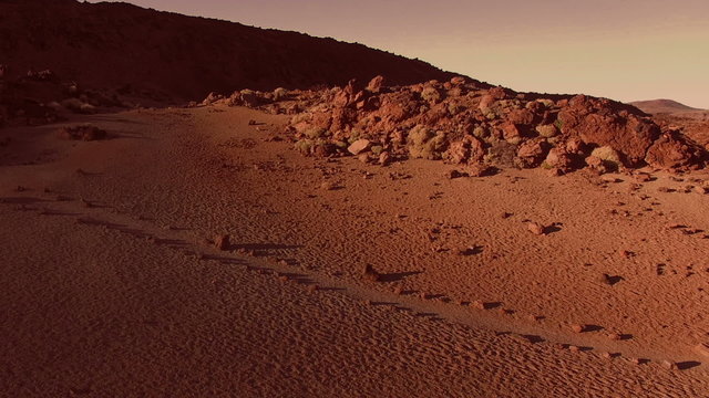 AERIAL landing on surface of planet Mars (artistic rendering)