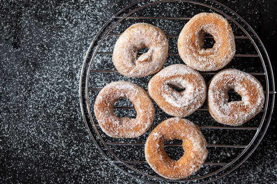 Homemade fried donuts with sugar