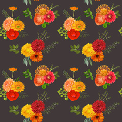 Vintage Colorful Floral Background - seamless pattern