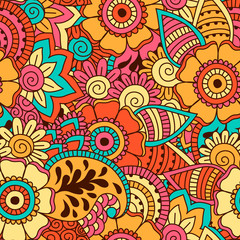 Hand drawn seamless pattern with floral elements. 