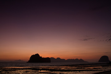 Sunset at beach in Krabi Thailand