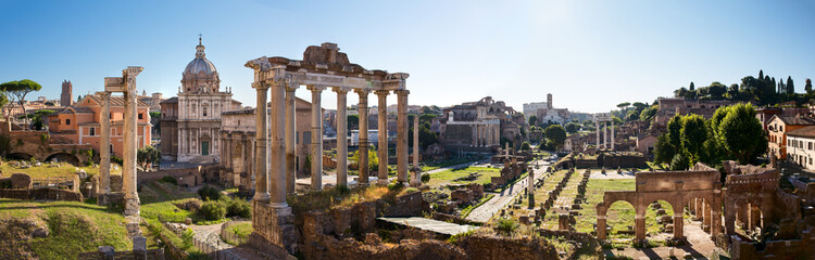 Forum Romanum view from the Capitoline Hill in Italy, Rome. Pano