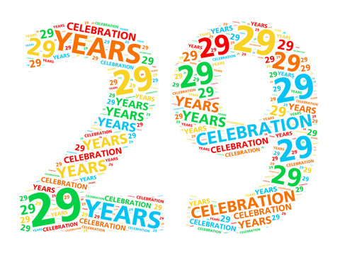 Colorful word cloud for celebrating a 29 year birthday or anniversary