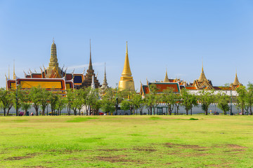 Wat Phra Kaew, Temple of the Emerald Buddha with blue sky Bangko