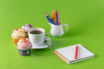 Art breakfast with cupcake