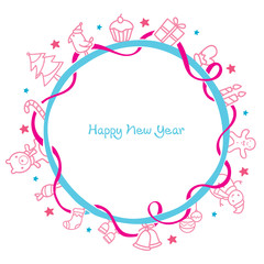 New Year Decoration Outline Icons, Circle Frame, Happy New Year, Merry Christmas, Xmas, Objects, Festive, Celebrations