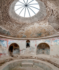 Remains of inside stabian baths in Pompeii Italy. Pompeii was de