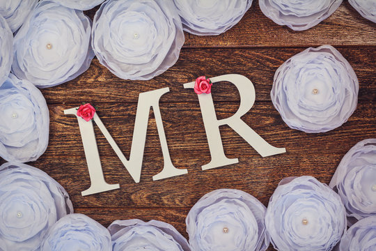 Wooden  wedding background with letters