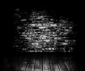 Dark Old Room With Brick Wall And Wooden Floor