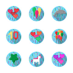 Colorful balloons flat icons collection