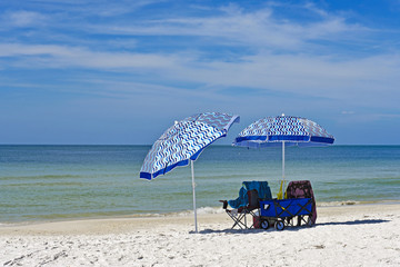 Beach Chairs with Umbrellas
